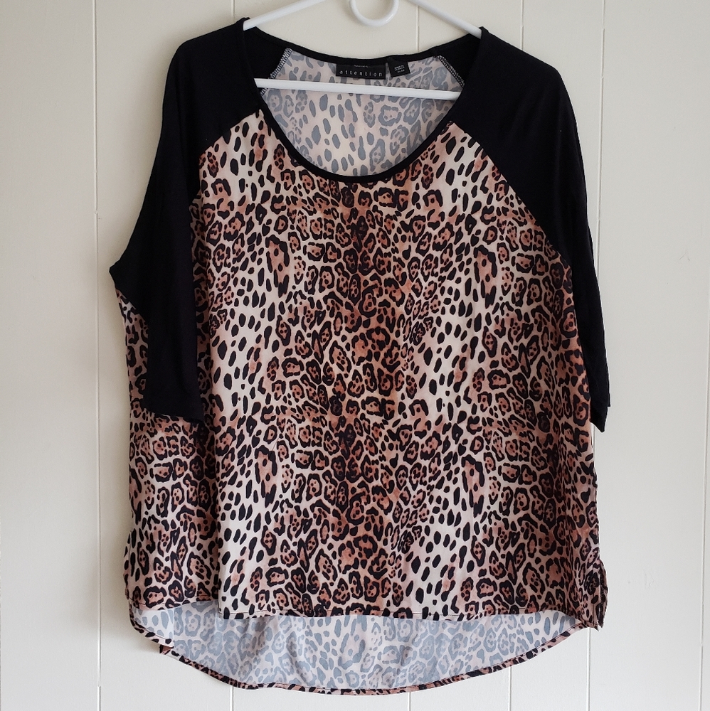 Attention Leopard Print and Black Baseball Shirt